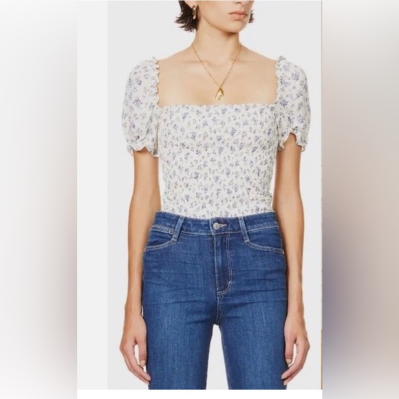Reformation Jess Smocked Floral Puff Sleeve Top - Picture 1 of 5